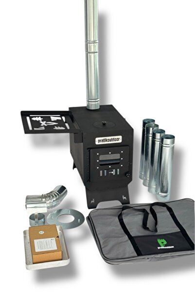 pratikoutdoor Kuzineli Kamp ve Çadır Sobası Katlanır Ayaklı Kamp Sobası Çantalı