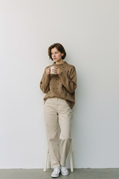 NEWCO Perle STONE Detaliat Tricotat Model de tricotaj casual Pulover Gâtul rotund Potrivire confortabilă Model șic de zi cu zi