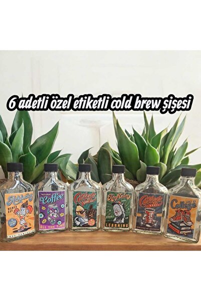COLD BREW TREND by uğur cadırcı 6'lı Özel Etiketli Cold Brew Şişesi Seti - Retro Tasarım Cam Şişe (200 ml)