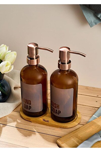 Perotti Σετ δοσομετρητών υγρού σαπουνιού κουζίνας Lozione 2 τεμαχίων - Σετ δοσομετρητών υγρού σαπουνιού με βάση από μπαμπού - 2x500 ML, Κεχριμπάρι