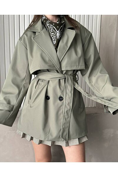 VESS MODA Kadın Kemer Detaylı Kısa Trençkot