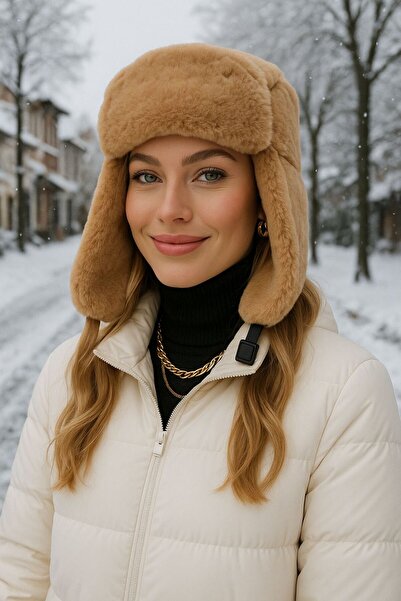 MARBERRY Camel Faux Fur Earflap Women's Hat