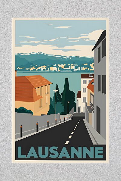 Lucena Μεταλλική εκτύπωση Λοζάνη Ελβετία 1 Vintage διακοσμητικός πίνακας ζωγρ...