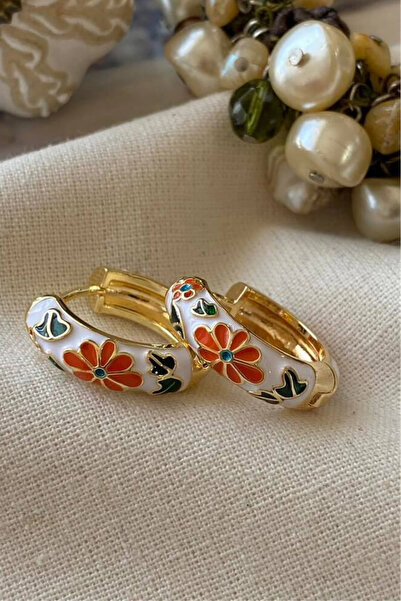 Leo'Stone Enameled Colorful Flower Hoop Design Does Not Tarnish Does Not Lose Color Women's Steel Earrings