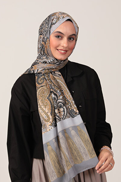 ipekistanbul شال من القطن والحرير - نمط شرابة إترو - فضي