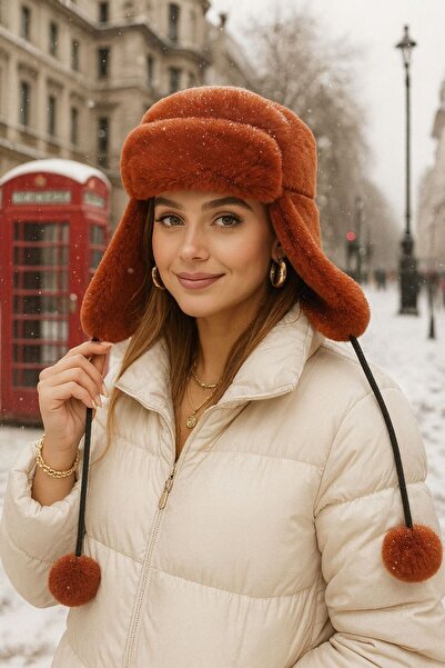 MARBERRY Soft Textured Plush Women's Hat - BricK Faux Fur, Headphones