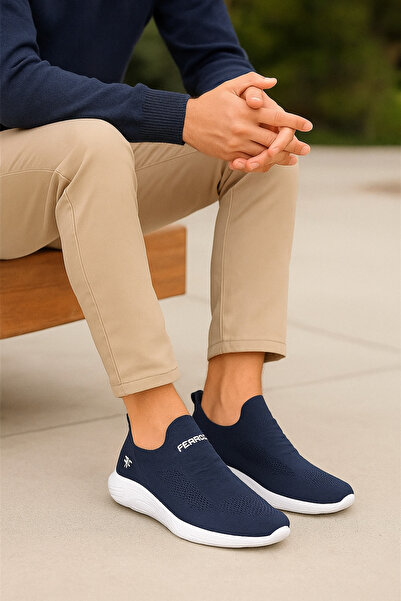 homiro Bağcıksız Triko Spor Ayakkabı-Lacivert-Beyaz