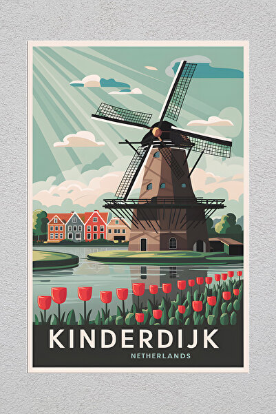 Lucena Μεταλλική εκτύπωση Kinderdijk Ολλανδίας Vintage διακοσμητική ζωγραφική τοίχων