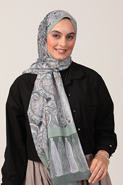 ipekistanbul شال من القطن والحرير - نمط شراشيب إترو - أخضر زاهي