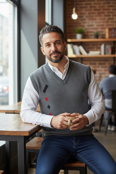 Kamalı Gray Men's Steel Knit Winter Thick Knitwear V-Neck Knitwear Knit Non-Pilling Jumpers