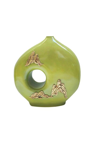 Lucky Art Gold Dalgalı Yeşil Vazo 27x11x28 cm