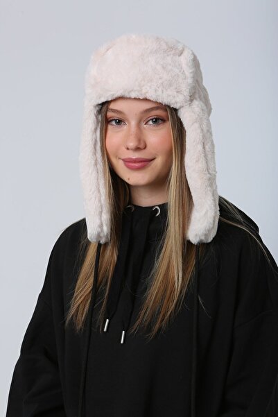 MARBERRY Beige Women's Hat - with Faux Fur and Headphones