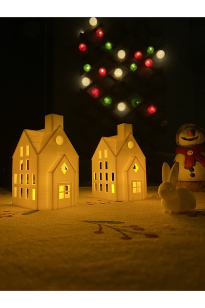 Root Made Kış Evleri 2'li Set Dekoratif Noel Evleri Tealight Mumluk