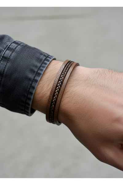 Desodes Kahverengi Siyah Saç Örgü Ve Çelik Bileklik 20 Cm.