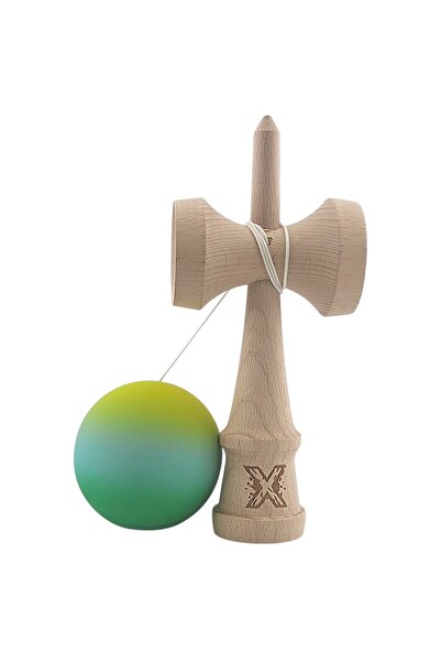 LEIBOO Kendama Originala X, Bila cu Invelis SUPER STICK, Aderenta - Lipicios, Lemn, 18 cm, Gradient, Verde
