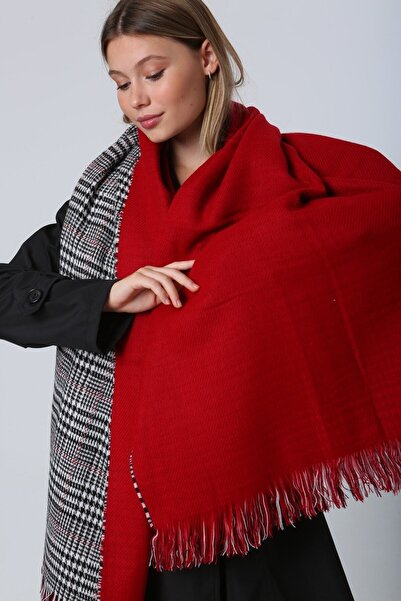 MARBERRY Double Sided Red Houndstooth Women's Shawl