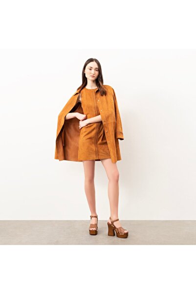 Desa Ysabel Konyak Kadın Süet Deri Pardösü