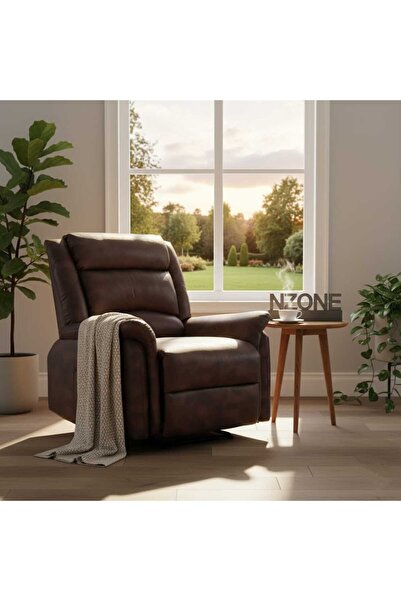 NZONE STORE كرسي استرخاء فاخر قابل للإمالة بلون بني غامق