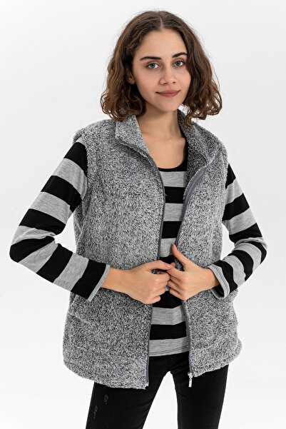 EtkiModa Жіночий сірий жилет з високим коміром на блискавці