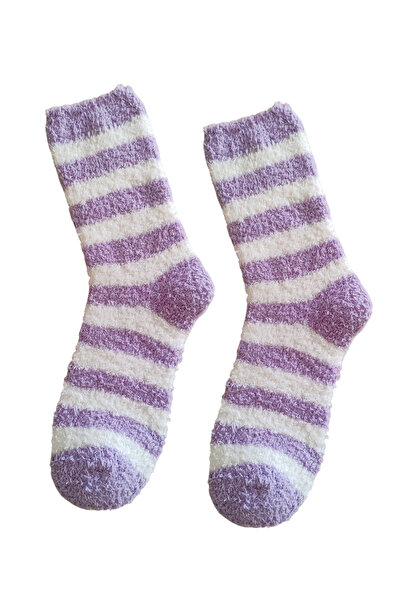 ZEYZEY MONKEY Set of 2 Lilac Plush Heart Patterned Winter Soft Women's Sleep Socks (Compatible with Size 36/41).