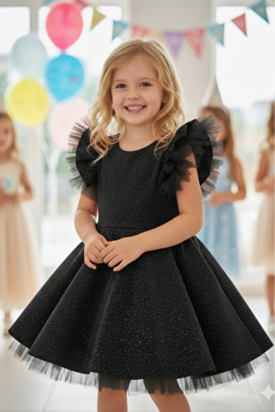 ABİYEKİDS Черна блестяща детска вечерна рокля - ABY185
