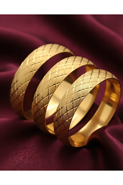 xesha 3 Adet Altın Kaplama Baklava Desenli Bilezik Kararma Solma Yapmaz 2 Yıl...
