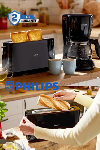 Philips Siyah Daily Collection Ekmek Kızartma Makinesi+ filitre kahve makinesi