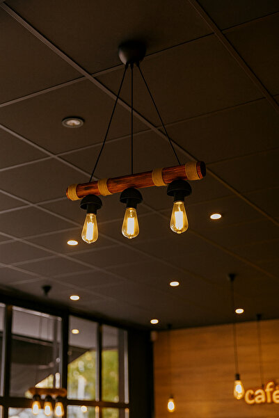 Eyzhen Dekoratif Ahşap Halatlı 3’lü Sarkıt Avize –Bohem Tarz Tavan Lambası Kafe Balkon Ev Aydınlatma.