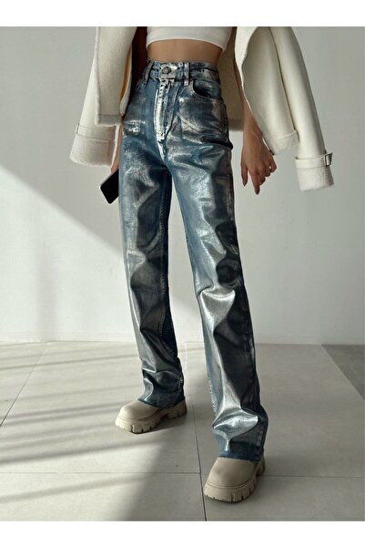 MADAME MELEK Silver Leaf Palazzo Jeans Jeans