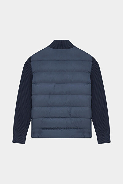 W Collection Stand-Up Collar Zippered Dark Blue Coat