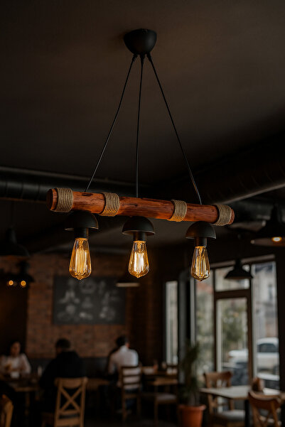 Eyzhen Dekoratif Ahşap Halatlı 3’lü Sarkıt Avize –Bohem Tarz Tavan Lambası Kafe Balkon Ev Aydınlatma.