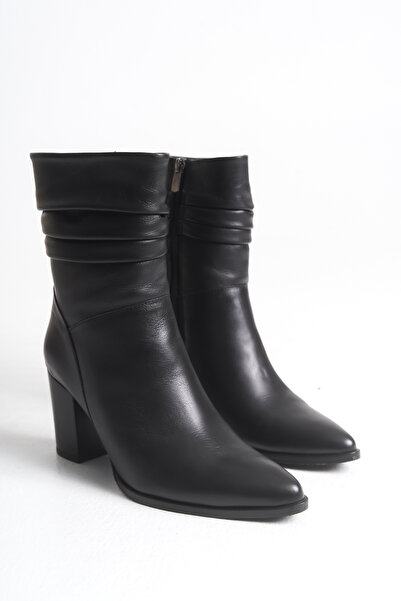 luuq shoes DAVY Μαύρες μπότες με τακούνι από γνήσιο δέρμα