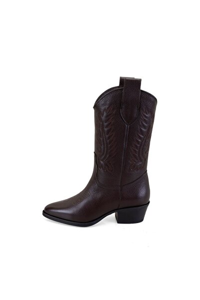 Desa Noa Kahve Kadın Desenli Deri Kovboy Çizmesi