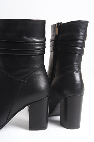 luuq shoes DAVY Μαύρες μπότες με τακούνι από γνήσιο δέρμα