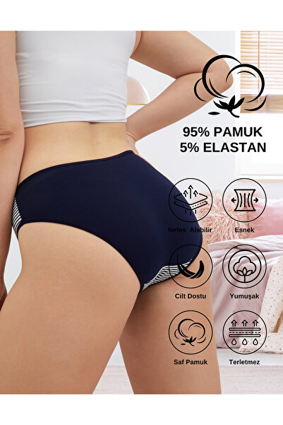 ALYA UNDERWEAR Pamuklu Kadın Külot Slip Empirme Baskılı Yüksek Bel İç Çamaşırı - 5'li Paket - Lacivert