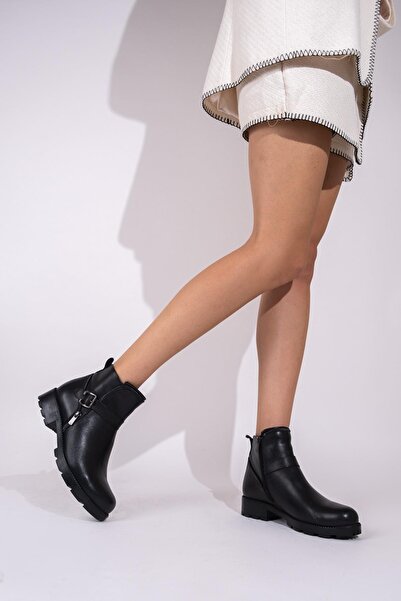 Modabuymus Women's Genuine Leather Black Buckle Boots - 9000