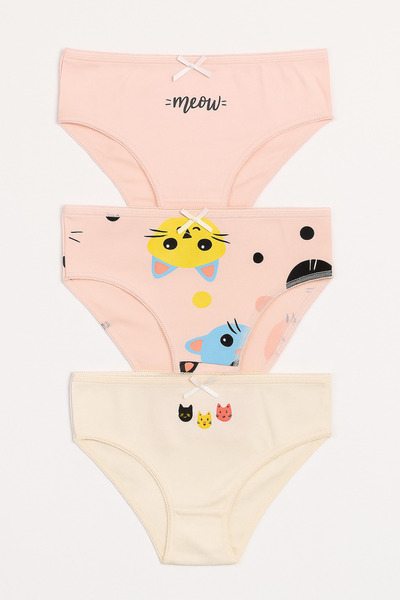 Katia&Bony Girl's Cat Patterned 3-Piece Slip Panties Light Pink