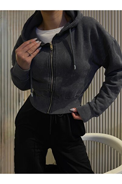 ParlaMira Жіночий сірий праний 100% бавовняний шардоне преміум кроп-светр