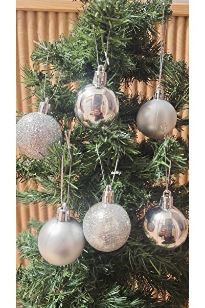 asöy Новорічна ялинкова прикраса 4 см Срібна куля Прикраса Блискуча куля