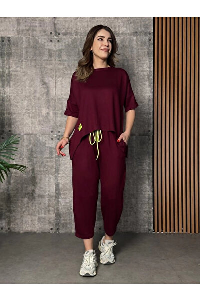 ARONA MDB Γυναικεία κοντομάνικη μπλούζα και παντελόνι από βισκόζη με λαιμόκοψη και δύο κλωστές