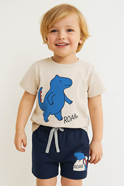 Katia&Bony Boy's Dinosaur Patterned Pajama Set with Shorts