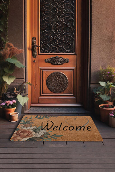 Valerine Life Ретро кафява лилия и сърце, противоплъзгаща входна постелка 45x70cm