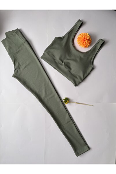 VELOURE Kadın Spor Alt üst takım Kalın Askılı Pedli Crop Büstiyer,Dalgıç Yüks...