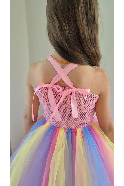 ELALEL TASARIM Kız Çocuk Pembe Unicorn Tütü Elbise Unicorn Taç El Yapımı Doğum Günü Astarsız