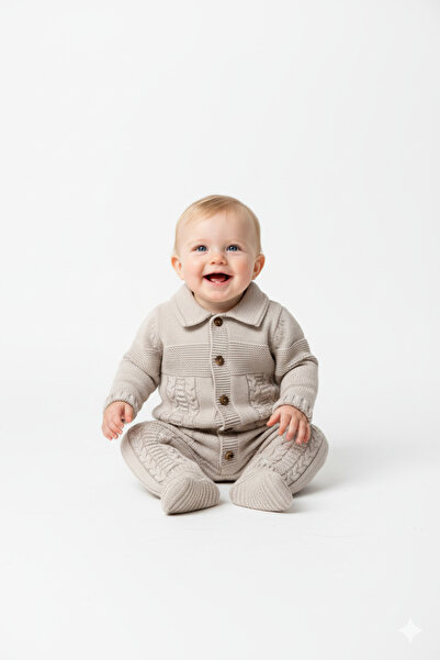 Mamman's Knitted Winter Baby Romper, Baby Collar, Thick Knitted Unisex Buttoned Romper for Girls and Boys