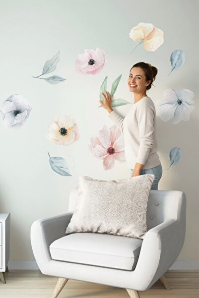 Kt Grup Renkli Çiçekler Dokulu Salon Ve Oturma Odası Duvar Sticker Seti