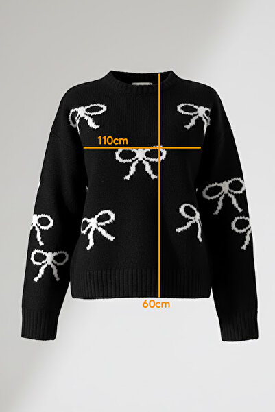 MILANOFOX Women's Bow Patterned Soft Textured Black Knitwear Sweater