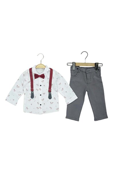 atabay Shirt with Bow Tie Bottom Top Set Gray