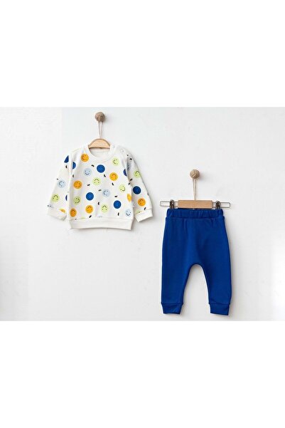 atabay Happy Emoji Printed Two-Thread Bottom-Up Set Cobalt Blue