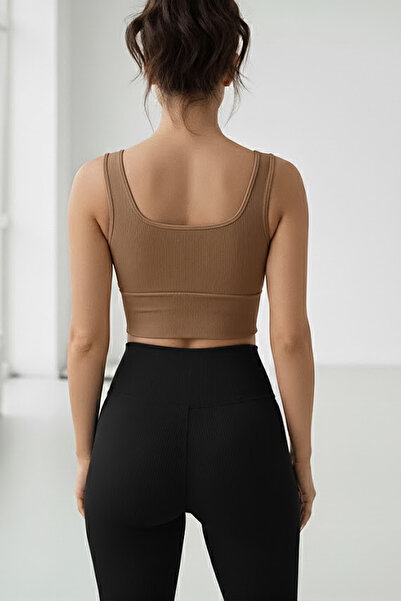 SHİBA Kadın Pamuklu Askılı Crop Pedli Spor Sütyeni Yarım Atlet Shb288625